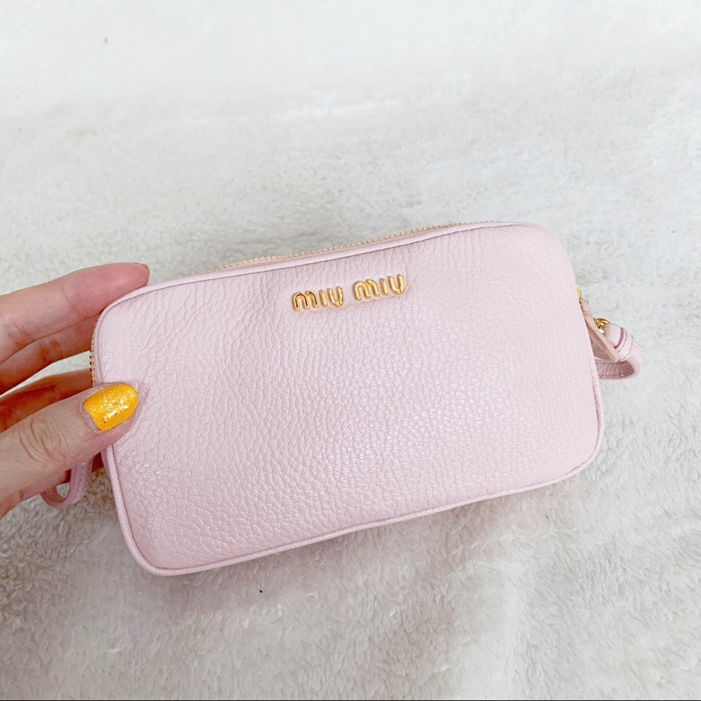 Miu Miu Pale Pink Leather Mini Crossbody Bag with Gold Logo